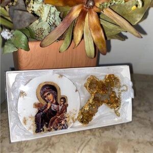 RELIGIOUS ICON & CROSS CITRINE & QUARTZ